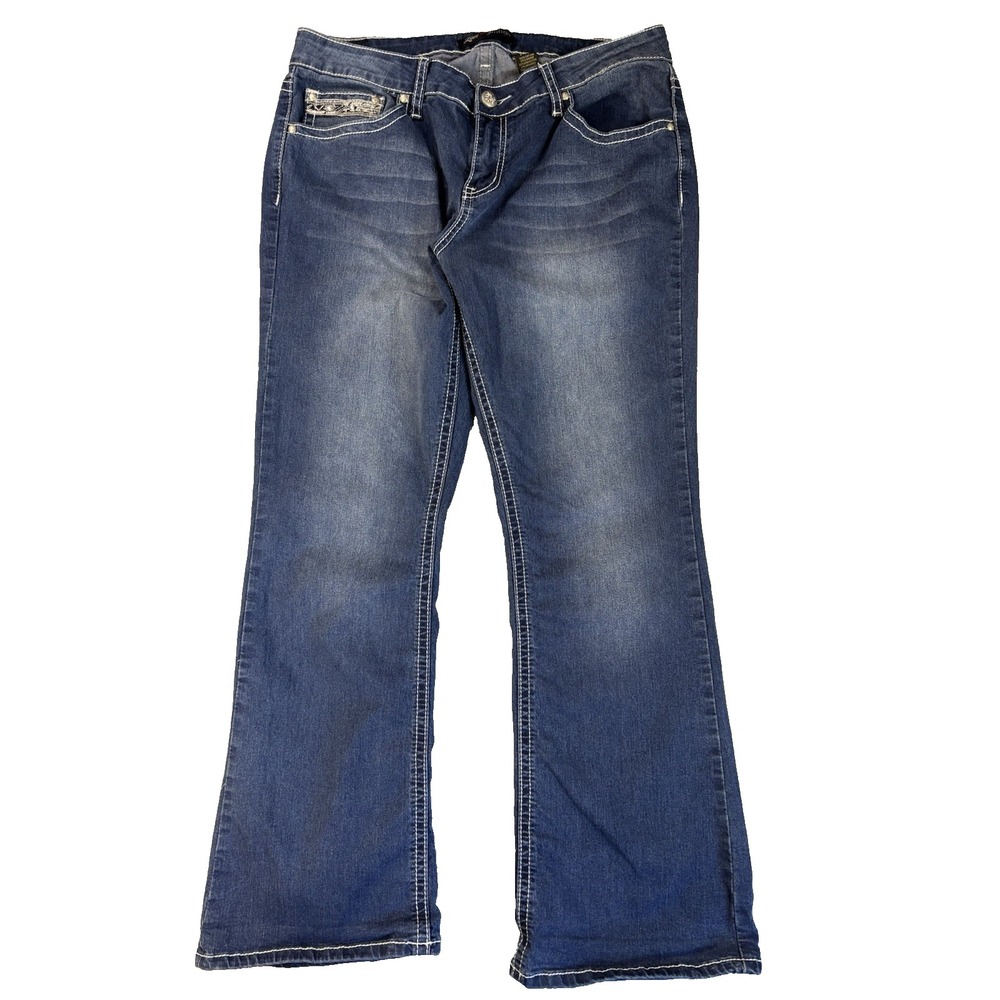 Love Indigo Jeans Women's 14P Bootcut Embroidered Cross Pocket Y2K McBling Bling